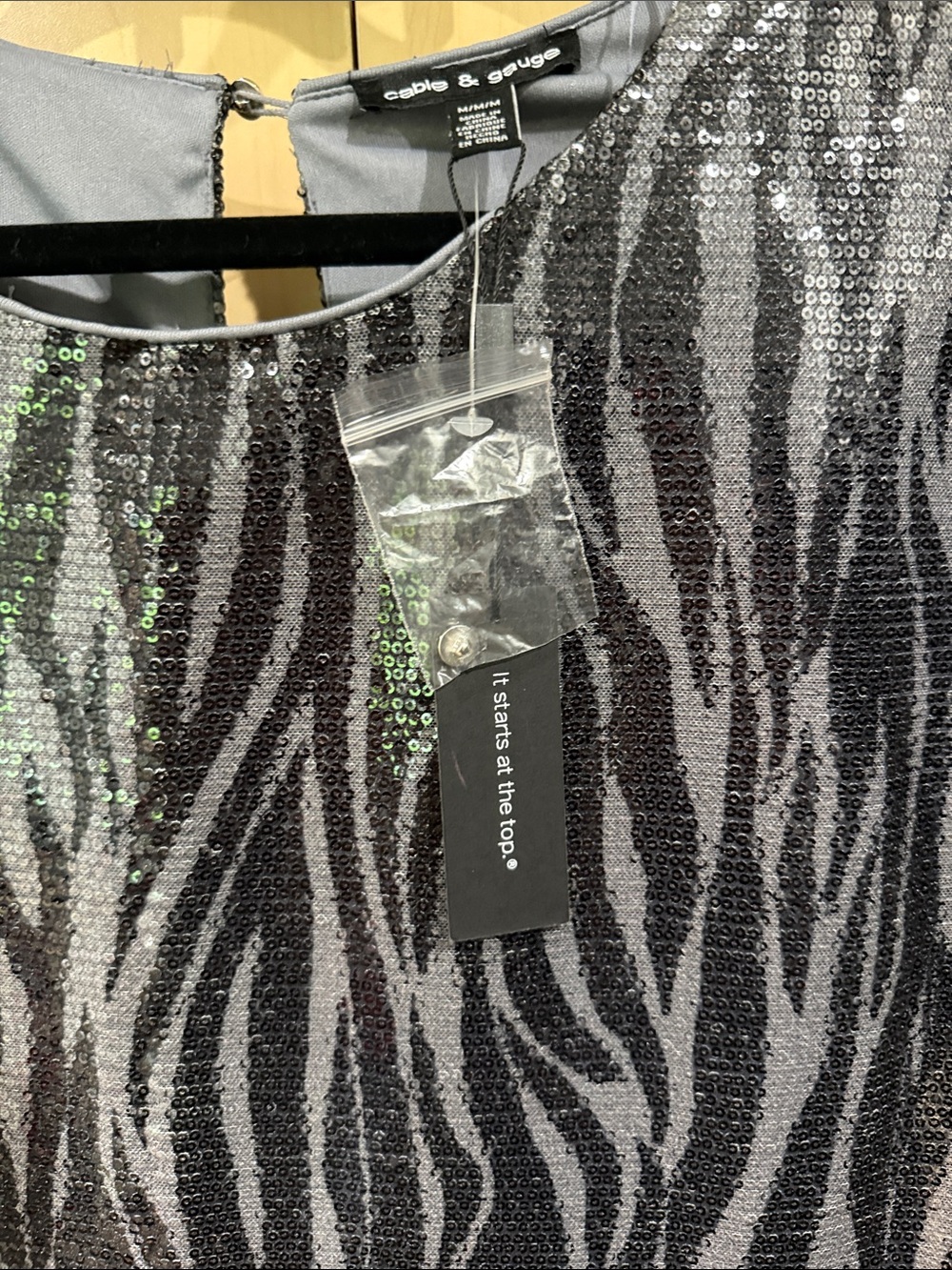 Cable & Gauge Gray Sequined Zebra-Print Cap Sleeve Top - Picture 2 of 9